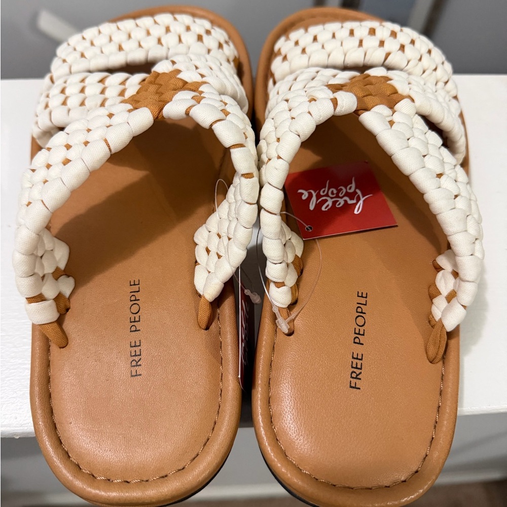 Free People Edgewater Tan Woven Slide Sandals-Boho Slip-On - Size 7, 7.5 & 8-NWT - Picture 9 of 14